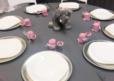 Grey and pink linens for baby shower